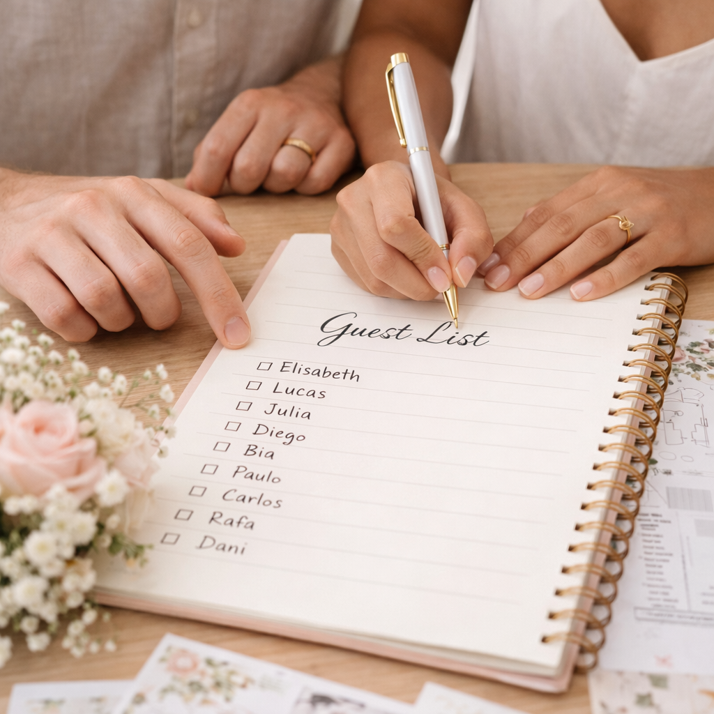 Lista de convidade e flores do casamento